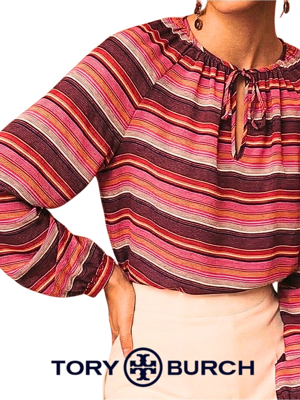 Tory Burch Multicolor Silk Striped Blouse - Size 4